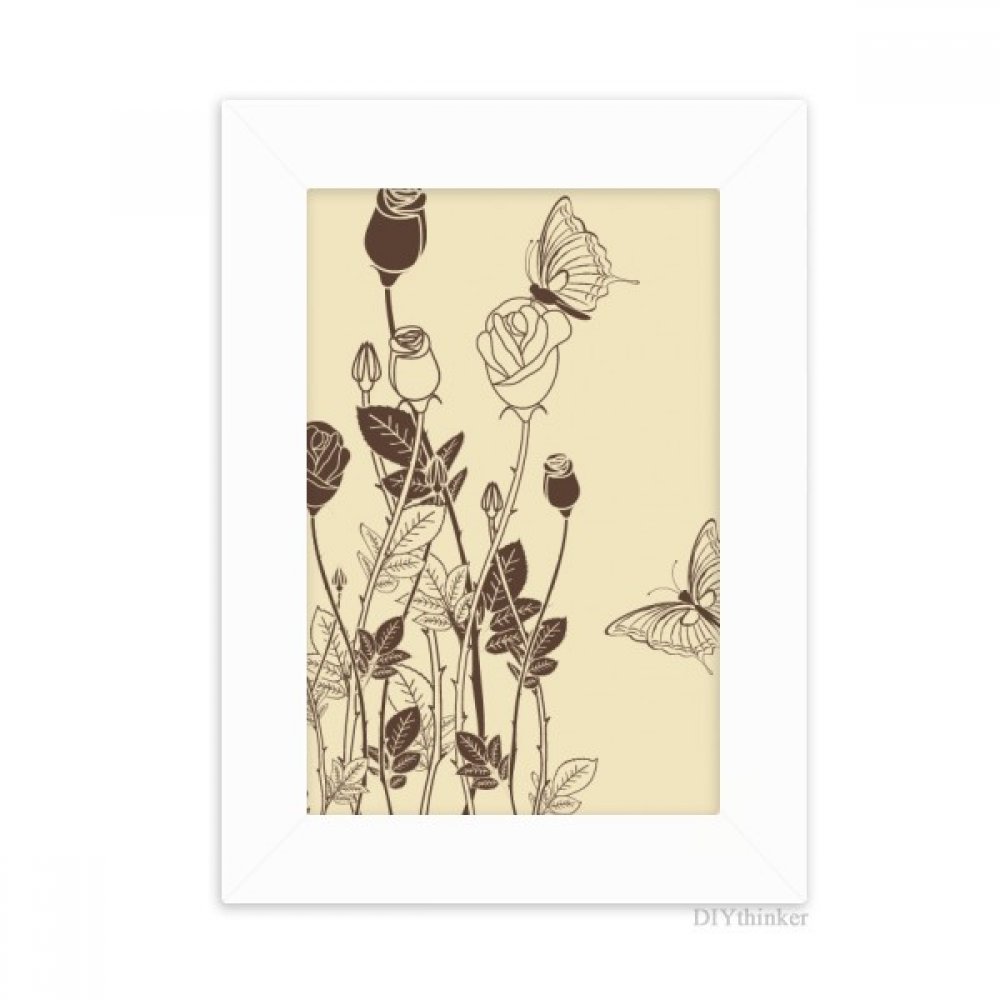 Cadre photo de bureau blanc avec motif feuilles et papillon rose pour photos de taille 10x15 cm