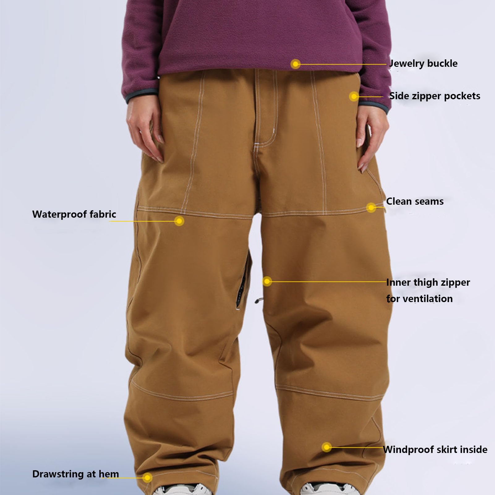 caffè,M, Pantaloni da Neve da Uomo e da Donna, Larghi da Snowboard e da Sci da Donna per Sport sulla Neve, Isolati Larghi Antivento Invernali da Escursionismo Cargo