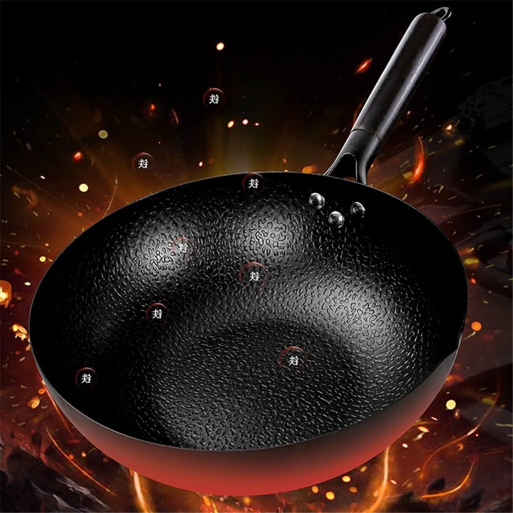 Wok Pan, Stir Fry Pan Flat Bottom Pan,Cast Iron Wok for Electric Stove, Induction Cooker and Gas Stove (A 32Cm)，A-32cm，A-32cm，A-32cm