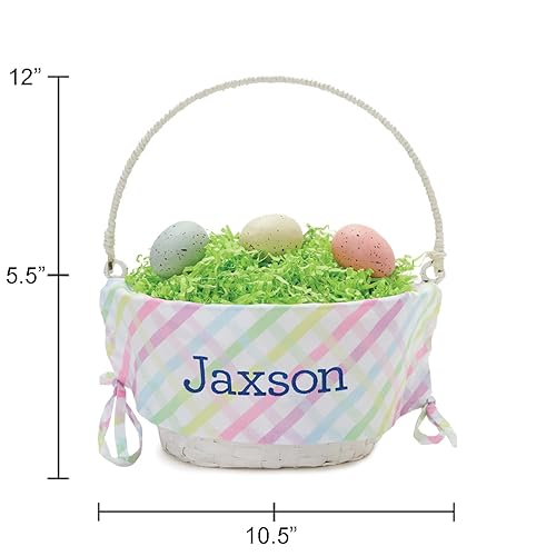 Vista 5 de Cesta de huevo de Pascua personalizada con asa y nombre personalizado Forros de cesta de Pascua multicolor Cesta blanca Cestas de Pascua