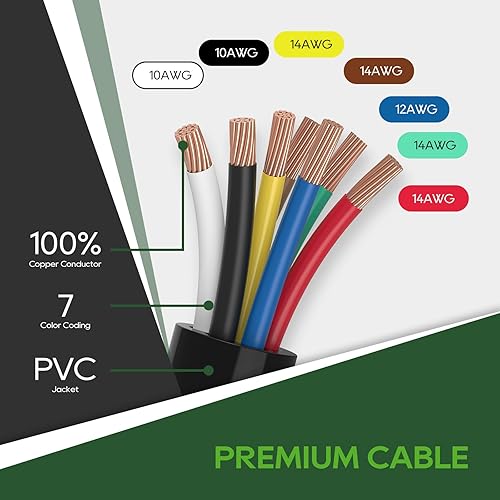 Miniatura 5 de RVGUARD Cable de Remolque de 7 Vías de 16 Pies con Kit de Caja de Conexiones de 7 Terminales, Incluye Interruptor de Desconexión de 12V y Soporte de