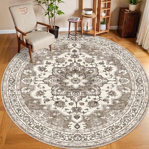 TOPRUUG Washable Oriental Area Rug - 8ft Round Rugs for