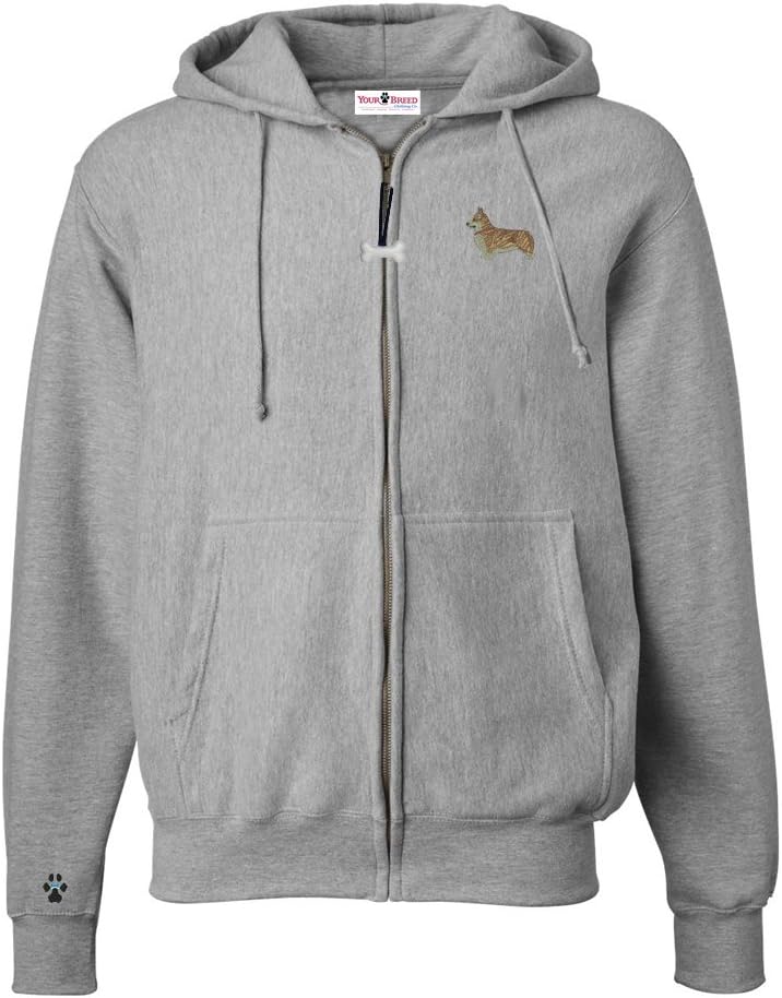 Corgi Men's Full Zip Hooded Sweatshirt with Embroidered & Bone Zipper Pull