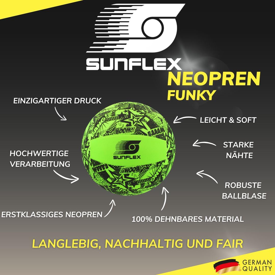 Sunflex® Neopren Zubehör Beach- und Funball Funky Größe 5 | Volleyball & Strandball weich & leicht für den Strand & das Wasser | Spielball extrem robust & für Jede Altersgruppe