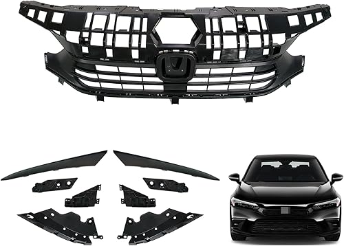 Rejilla superior de parachoques delantero + moldura de párpado compatible con Honda Civic Sedan 2022 2023