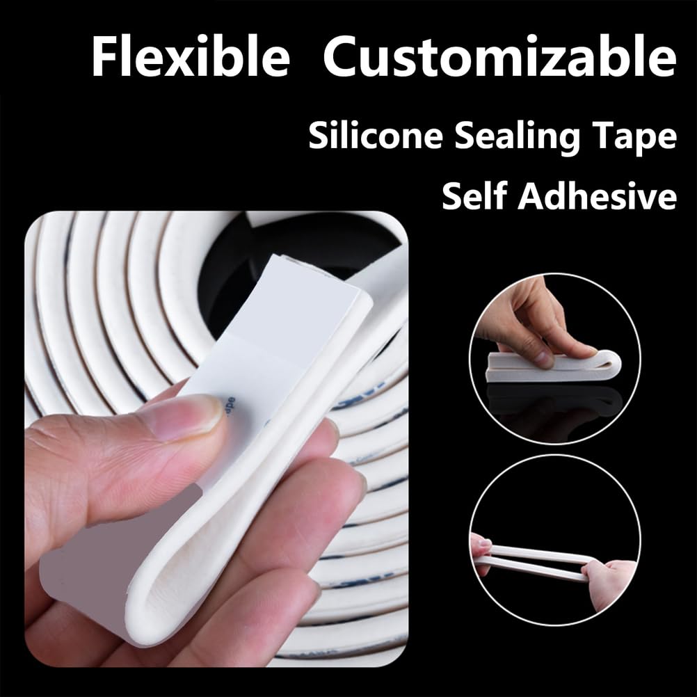 Cinta de Sellado de Silicona 1m Autoadhesiva para Puertas y Ventanas Bloquea Corrientes de Aire Polvo y Ruido Exterior Instalación DIY Fácil,30mm*50mm