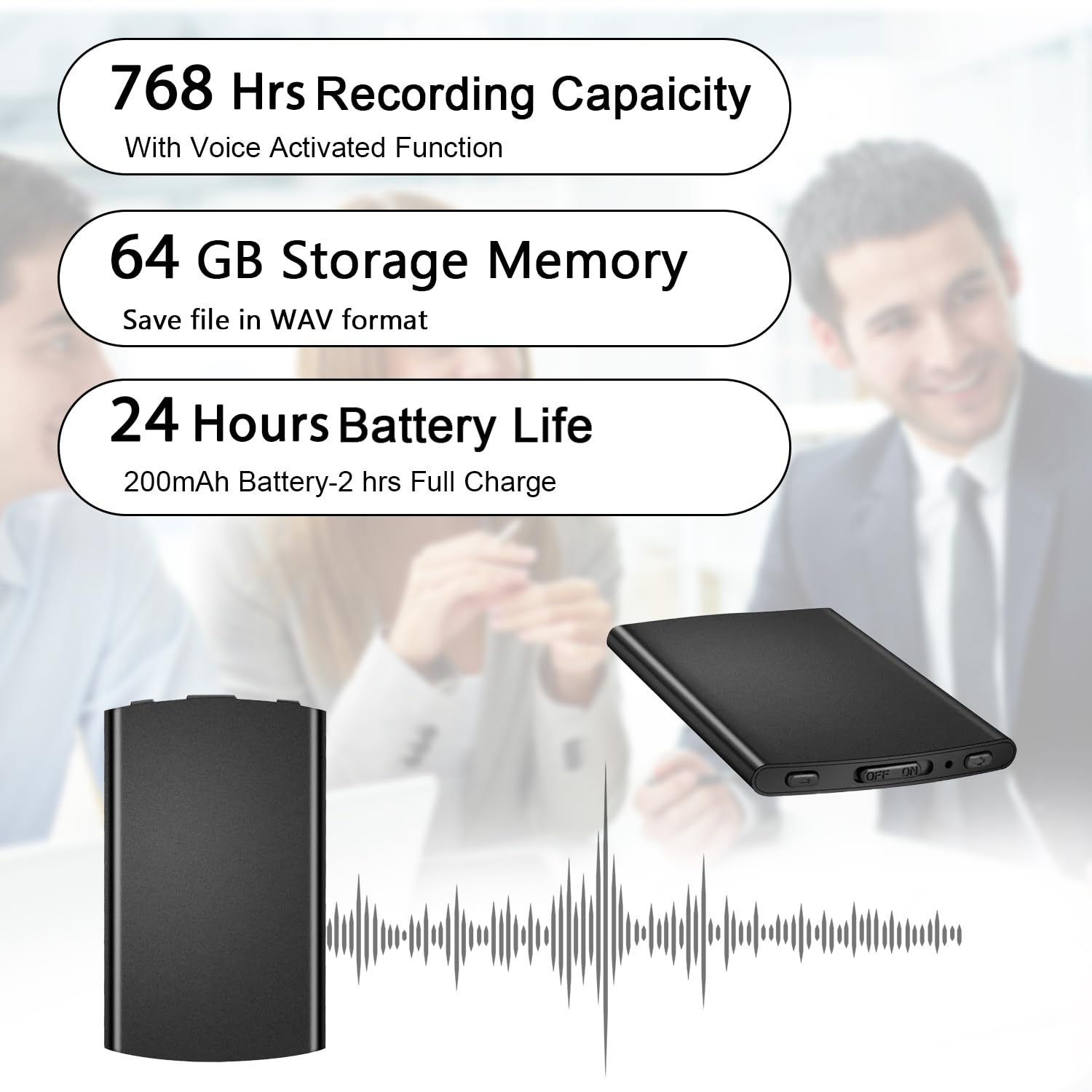 Voice Recording Device, Small Voice Recorder 64GB with 768 Hrs Storage Capacity, 24 Hours Continuous Recording - Image 3