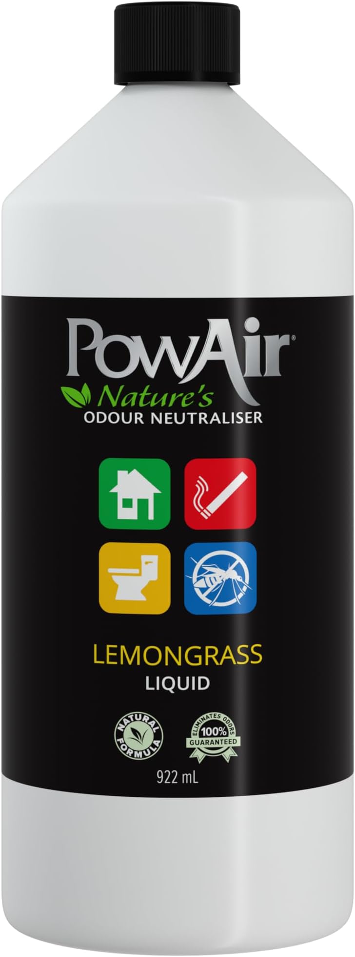 PowAir Liquid Natural Odour Neutraliser - Lemongrass Fragrance - Versatile Odour Control for Home, Car, Pets - Ideal for Cleaning Solutions, Sprayers, Diffusers (922ml)