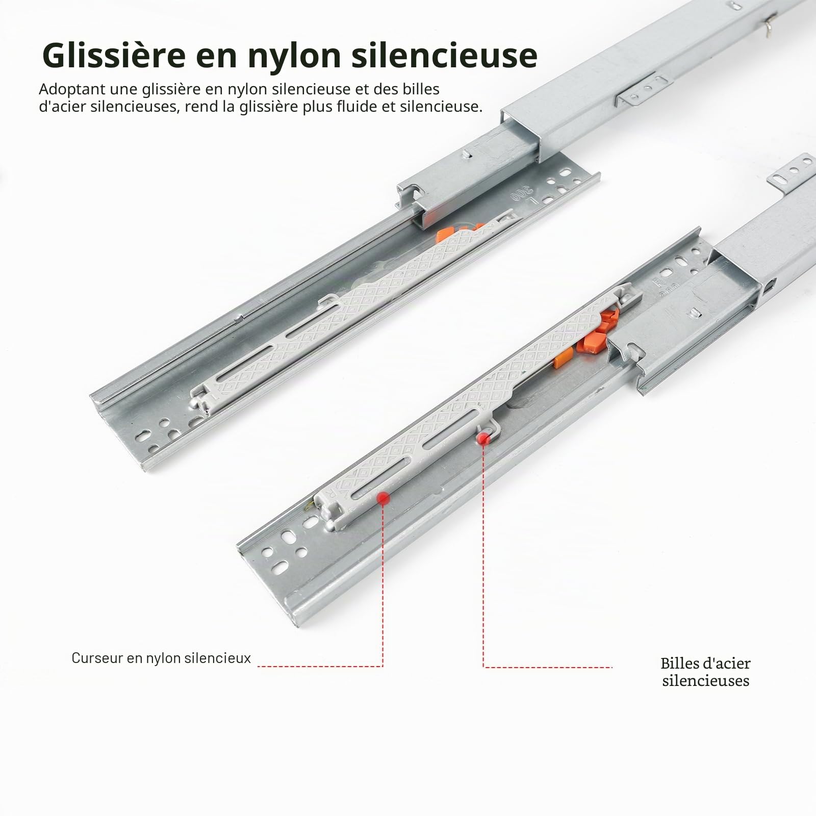 Glissière Tiroir Charge Lourde Extension complète,Glissières montées sur le fond pour tiroir Système de rails Soft-Close glissiere pour tiroir charge lourde(50 cm)