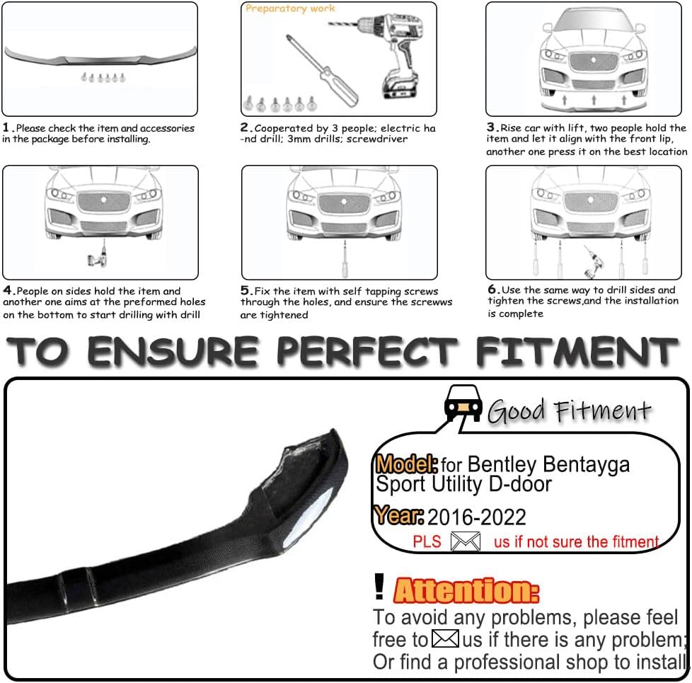 Carbon Fiber Front Lip Spoiler Compatible with Bentley Bentayga Sport Utility 4-Door 2016-2022 Front Bumper Lip Chin Spoiler Splitters Canards Protector Body Kits Factory Outlet Air Dam