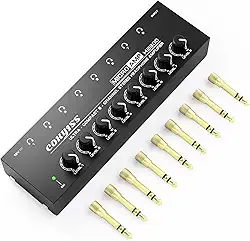 Amplificador de fone de ouvido de 8 canais com 9 adaptadores – Distribuidor de fone de ouvido estéreo portátil com várias portas de ruído ultrabaixo (8 saídas/1 entrada) para estúdios de