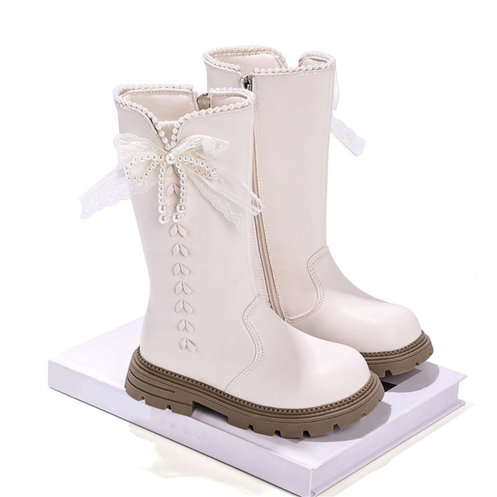 Mädchen Stiefel Perlen Schleife Boot Langschaft Leder Reitstiefel