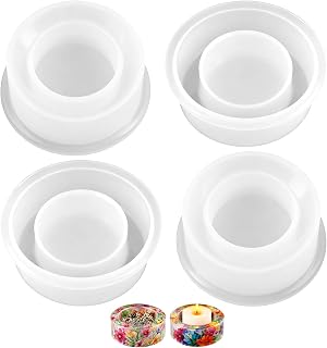 4 Pcs Tealight Candle Holder Resin Molds,Silicone Tea Light Candle Vessel Mold,Round Epoxy Resin Molds for DIY Crafts,Wedding Centerpiece,Home Decor,Christmas Trinket Container,Candlestick Making