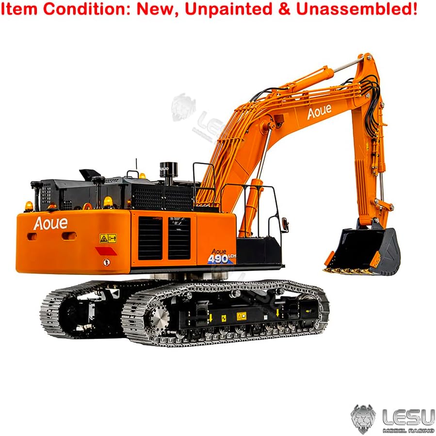 Rear-side view of the unassembled LESU Aoue Zx490 1/14 RC Hydraulic Excavator Kit Model.