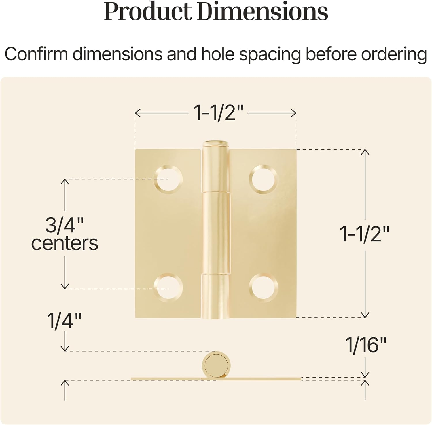 Brass Butt Hinges with Removable Pin - 1-1/2" x 1-1/2" - Pack of 2 - Cabinet Door Hinges - UA-266-HPB (1)