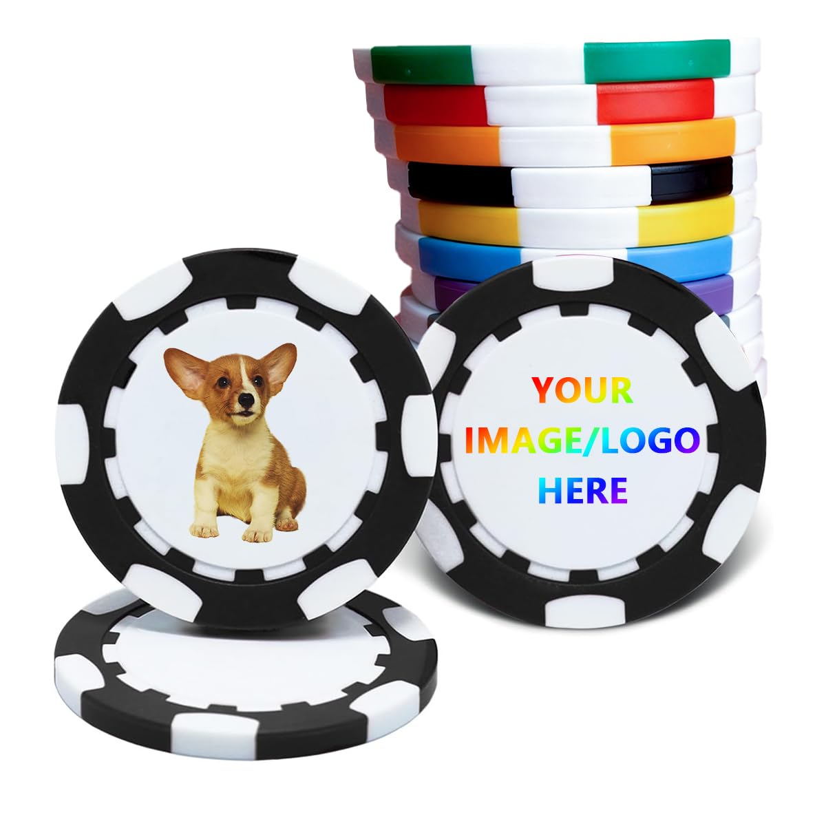 Personalized Game Chips Bulk Custom Poker Chip 10-1000PCS Customize Logo Photo Picture Name Text Tokens Casino Chips for Corporate Wedding Anniversaries and Texas Hold'em Golf drink Bar Token Games
