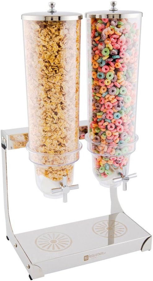 Restaurantware Met Lux 3 Liter Countertop Cereal Dispenser 1 Double Compartment Food Dispenser - Self Serve Refillable Stainless Steel Nuts Dispenser For Food Storage For Kitchen Or Pantry