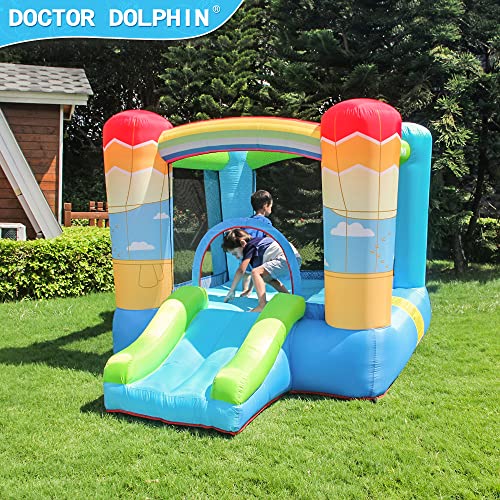 Doctor Dolphin Inflatable Bounce House With Slide And Blower For Kids Toddlers Blow Up Bounce House Castle With Rainbow Theme #TOP2