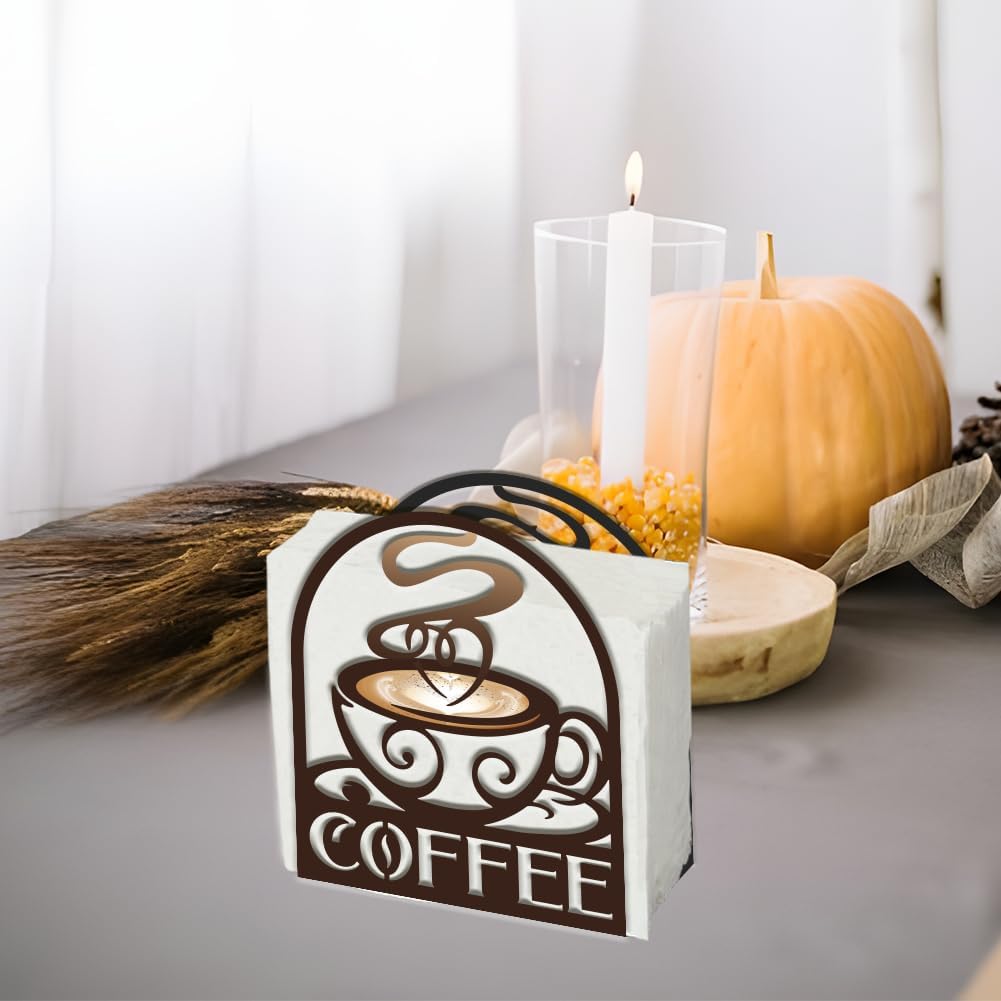 SUPERDANT 1 Pcs Coffee Bar Napkin Holder Coffee Cup Tissue Holder Organizer Dispenser Napkin Stand Iron Scratch Proof Bottom Brown Fold It Yourself Table Decor 5.9x5.1x2.3in