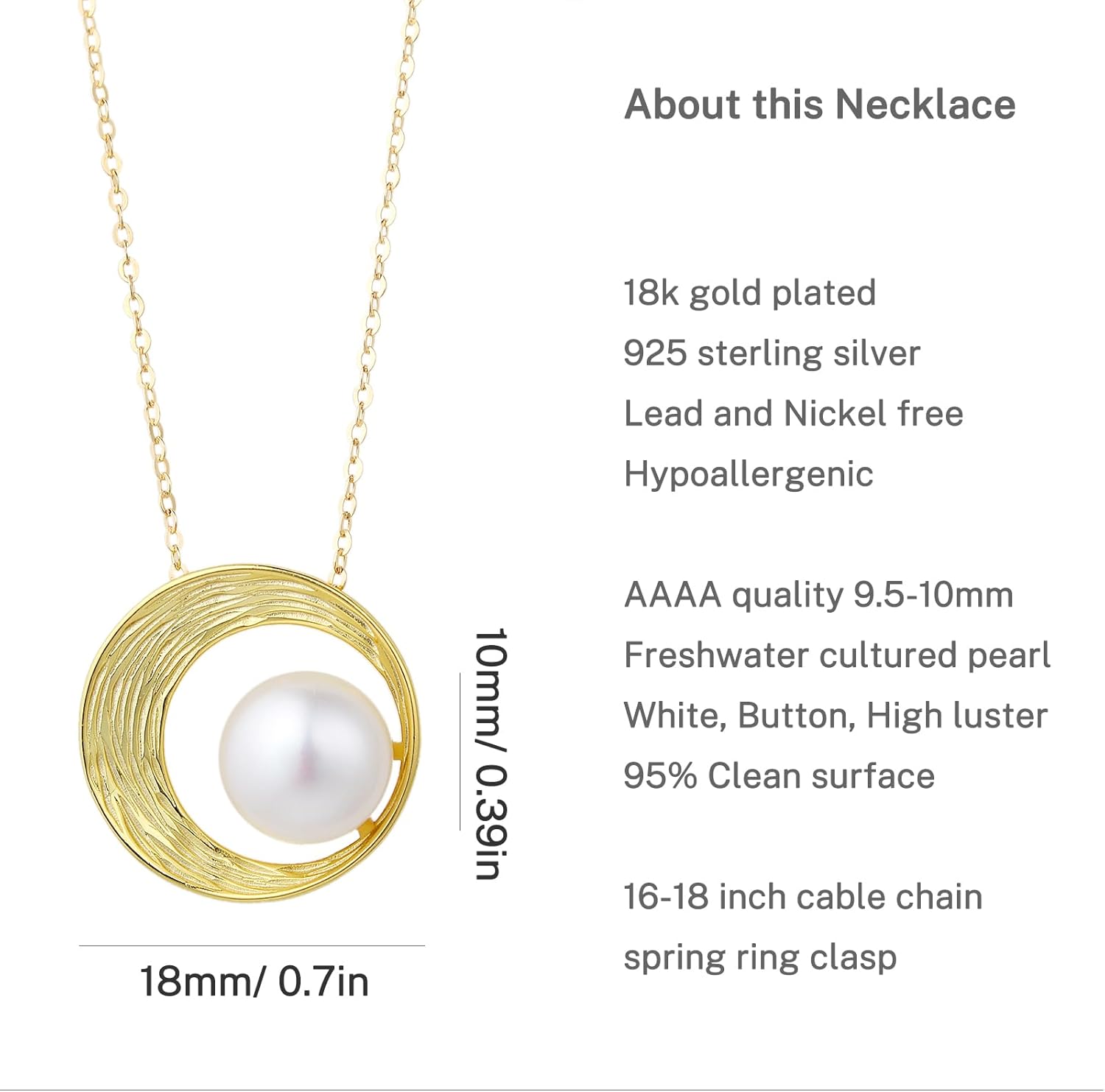 Freshwater Cultured Pearl Moon Pendant Necklaces 925 Sterling Silver Jewelry for Women 16-18 inch - Image 6