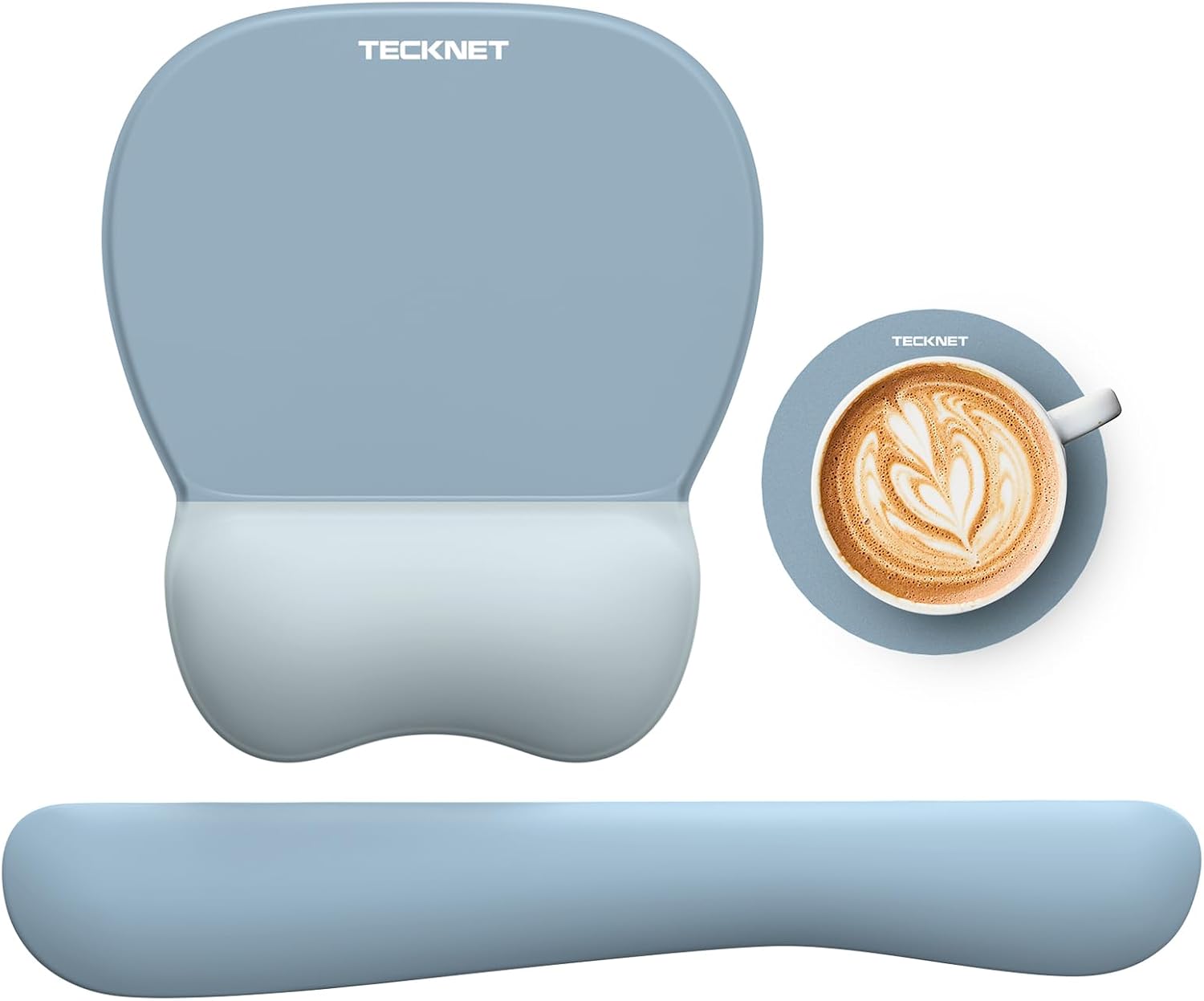TECKNET Gel Ergonomic Mouse Pad & Keyboard Wrist Rest & Coaster | 3 in 1 Set, Pain Relief, Milk Silk Cloth, Non-Slip PU Base, Easy Typing, Memory Foam Wrist Support for Office & Home
