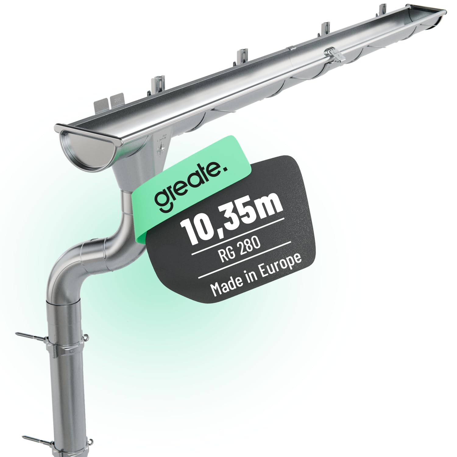 greate Kit Canaleta Agua 10,35 m con bajante galvanizado incl. | instrucciones - 280 Canalon zinc para caseta de jardín, cochera etc. - Canalones y Bajantes montaje fácil