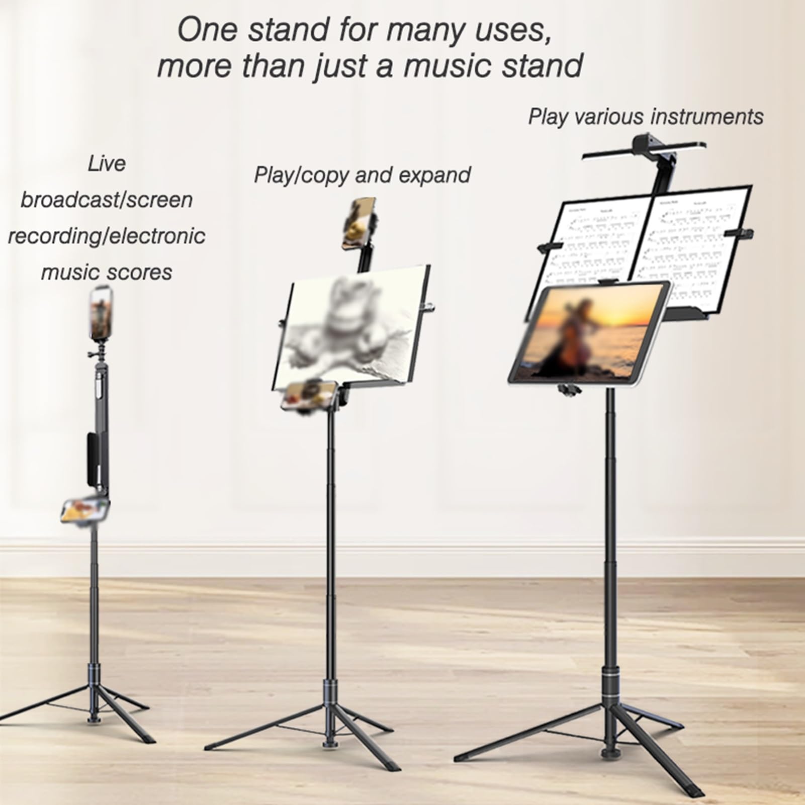 Atril for partituras, plegable, elevable, con diseño integrado, fácil de transportar, ideal for presentaciones en viajes.