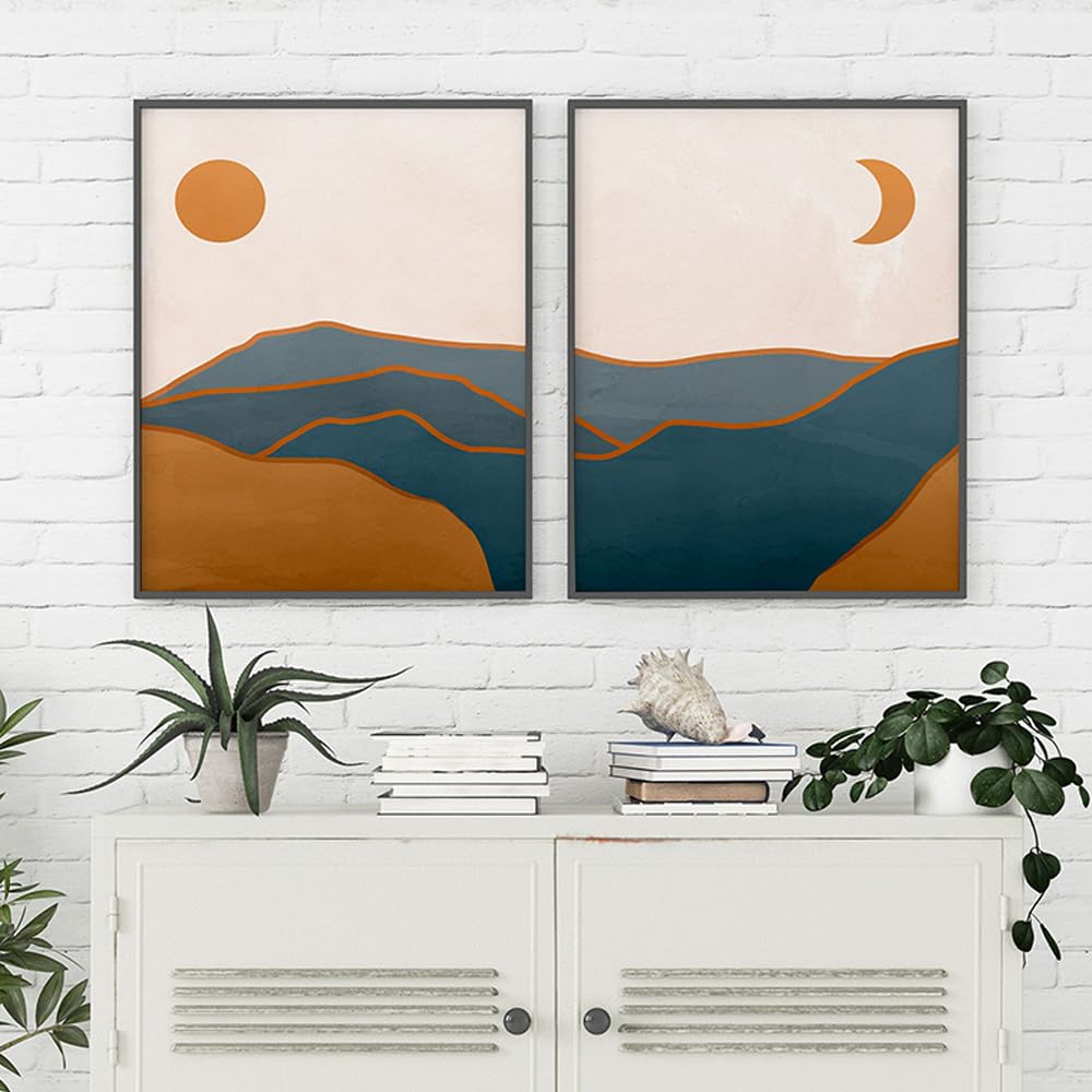 Wuhbcz Multicolored Art Decor,Abstract Boho Moon Sun Mountain Landscape Picture Posters And Prints Wall Art Nordic Canvas Painting Office Bedroom Decoration Artwork-40 * 50Cm*2Pcs (No Frame)