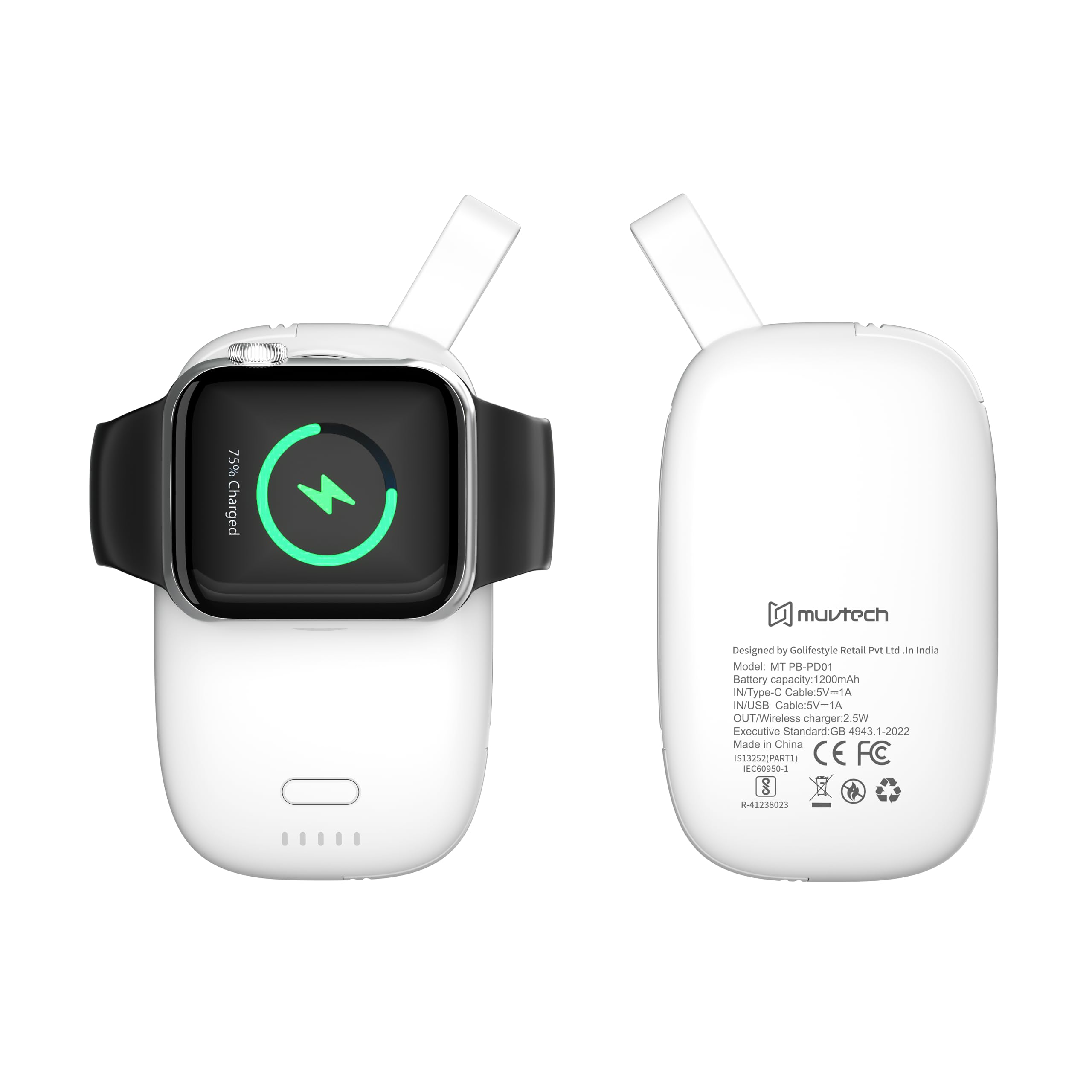 Muvtech 1200mAh Magnetic Hold Wireless Watch Charger Built-in USB-C & Lightning Cable For Fast Phone Charging 4 LED Indicator Light Portable Travel-Friendly Compatible with iwatch 9/8/7/SE/6/5/4/3/2/1-image-38