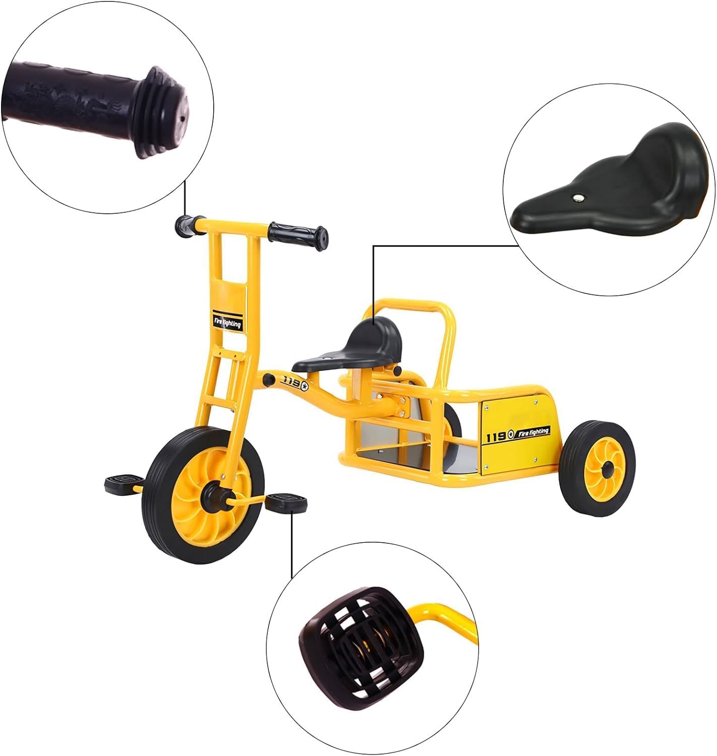 Kids Tandem Tricycle, Trike with Passenger Seat for Toddlers Age 3-7 /for Preschool Kids Bicycle Playground Learning Activity Outdoor Pedal Tricycle - Load 220lb,Yellow 5199