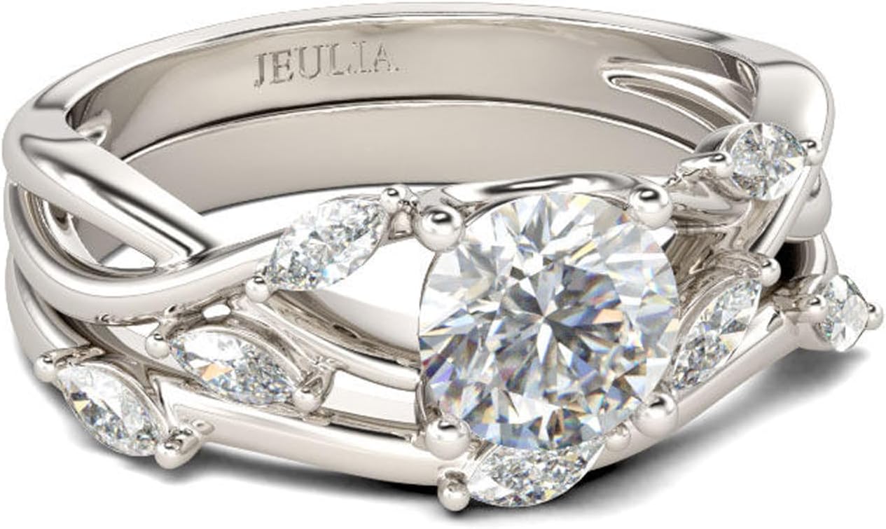 Jeulia 2PCS Wedding Rings for Women Sterling Silver 2.5ct Nature Inspired Round Cut Moissanite Band Cubic Zirconia Engagement Rings Twisting Infinity Pave Set with Jewelry Gift Box