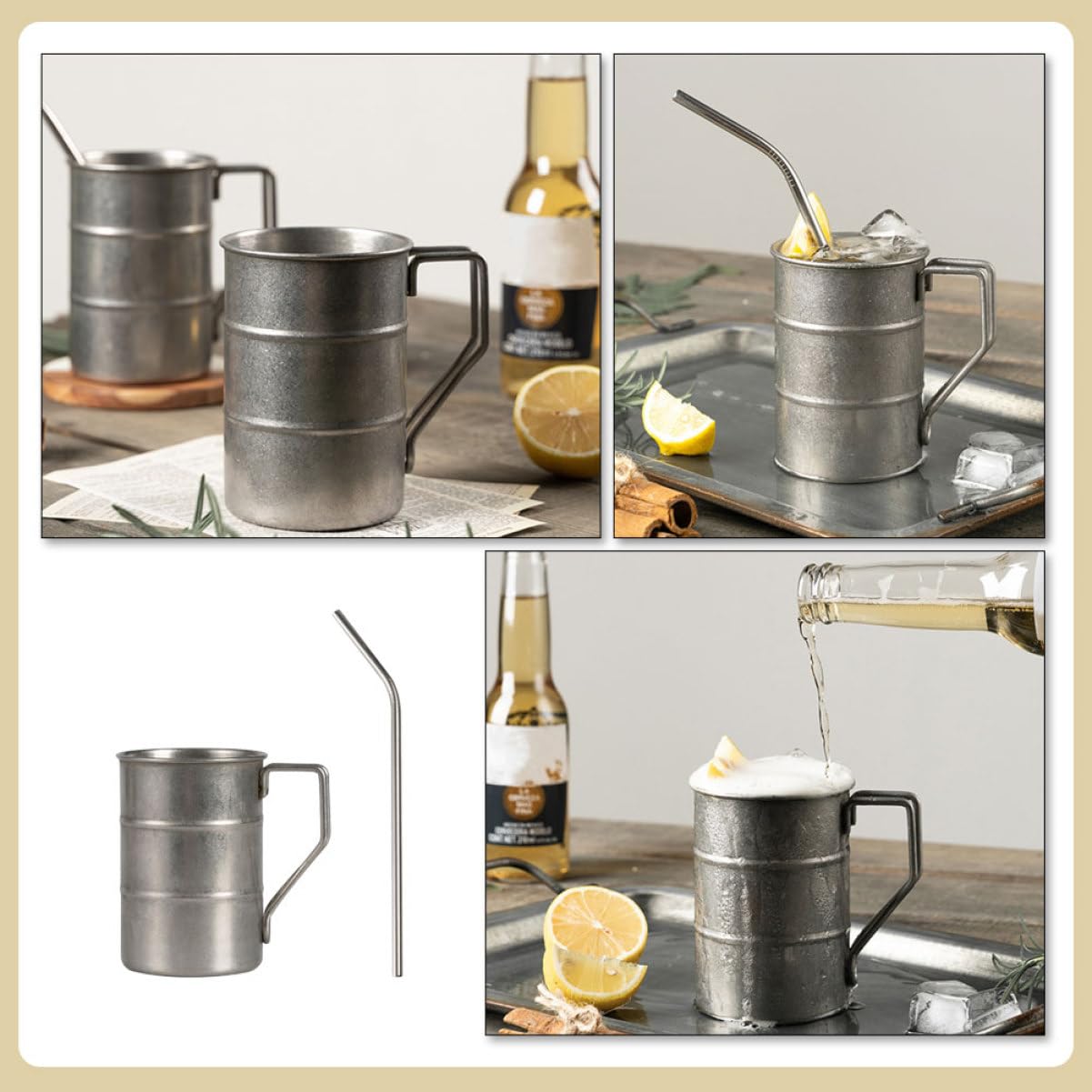 PRETYZOOM 5 Juegos taza vasos cafe coffee cup travel mug vasos cocktail jarras de cerveza colador plegable reutilizable té copa de vino de acero inoxidable copa de coctel de acero inoxidable