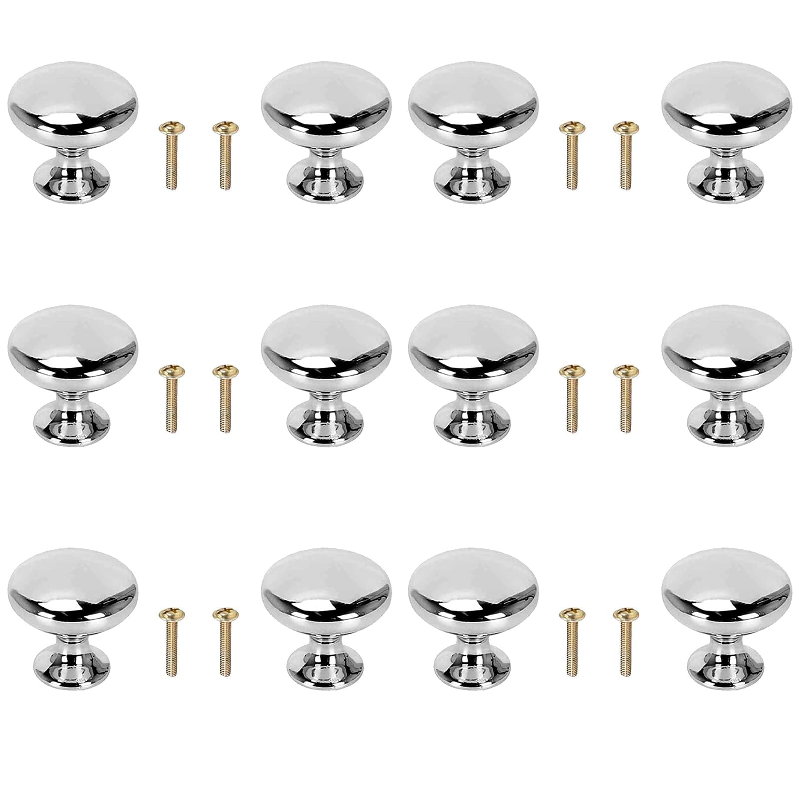 12 Pcs Chrome Door Knobs for Interior Doors, Cabinet and Drawer, Round Mushroom Pull Handle for Cabinet, Polished Chrome Hardware