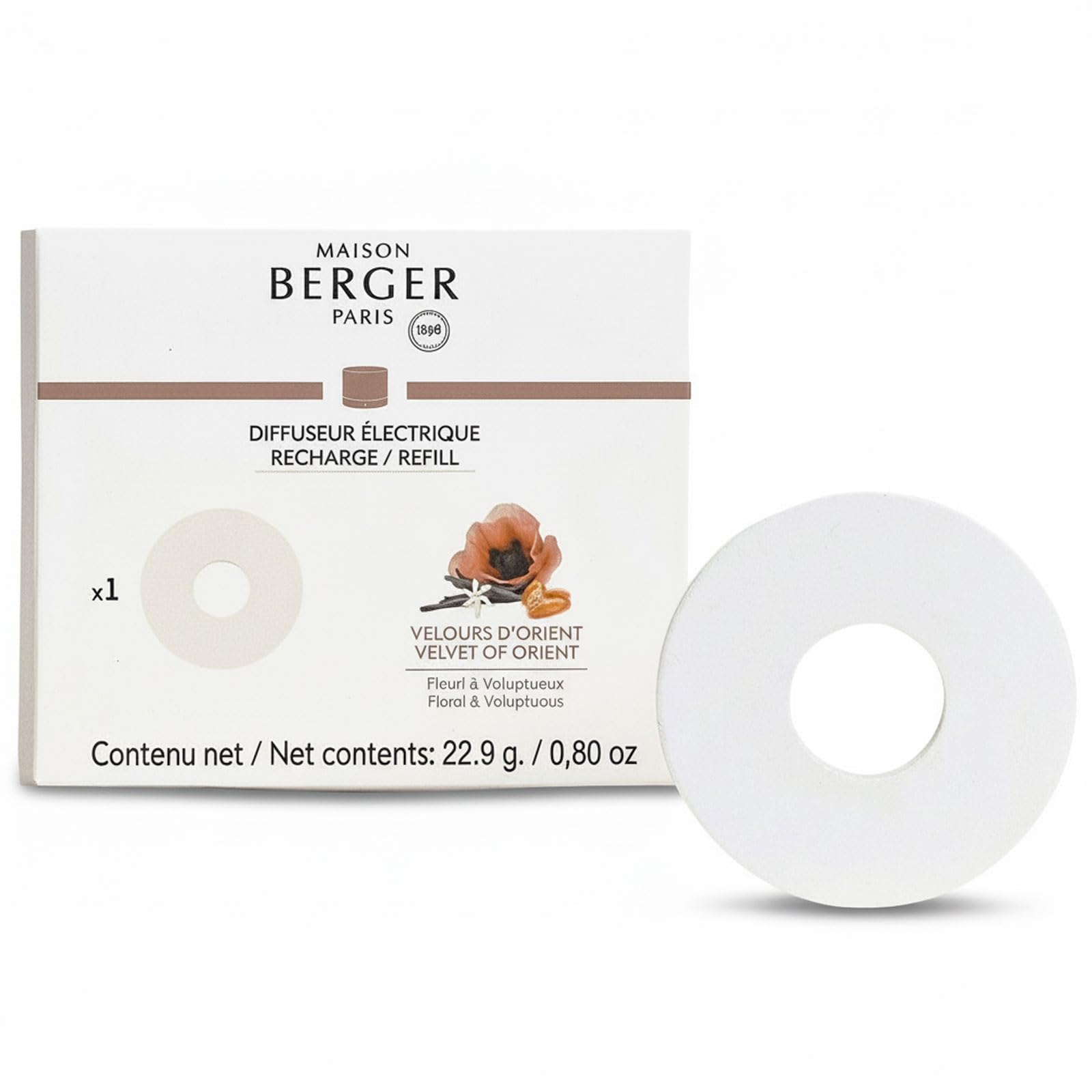 MAISON BERGER Nomad Electric Diffuser Refill – Long-Lasting Ceramic Insert, 6 to 8 Weeks Continuous Scent, Leak-Free, Easy Replacement, Indoor Home Fragrance (Velvet of Orient)