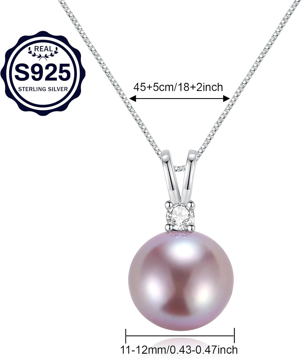 Cultured 11-12MM Round Pink Purple Blue Grey Golden Tahitian Black Pearl Necklace for Women, S925 Sterling Silver 18K Gold Plated, Single Pearl Pendant Necklace - Image 5