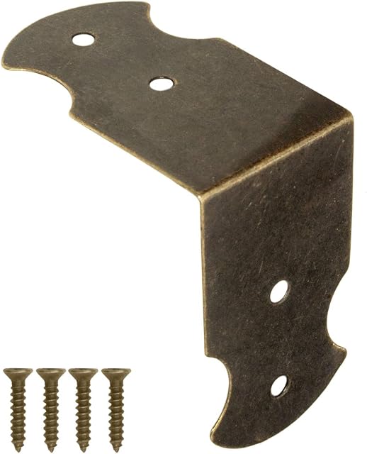 FUXXER® - 15 x Angle Connectors, Fittings, Angled Corners, Furniture Clips, Edge Protection, Connectors, Antique Vintage Brass Design, 42 mm x 25 mm, Pack of 15 with Screws