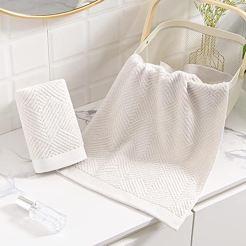 Miniatura 6 de sense gnosis Toallas de Mano Súper Suaves Blanco Lima con Patrón de Tejido de Rizo a Rayas Ultra Absorbentes 100% Algodón para Baño (13 X 29