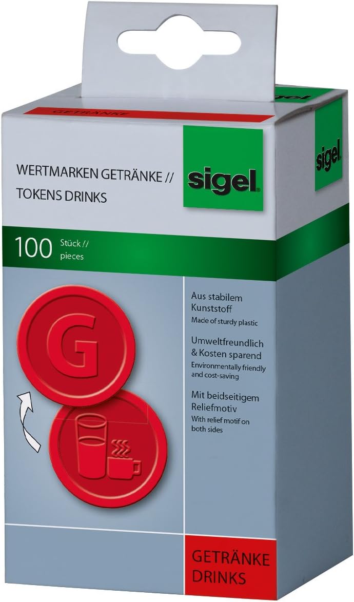 SIGEL WM006 Tokens Drinks, Ø 2.5 cm, 100 Pieces, Red