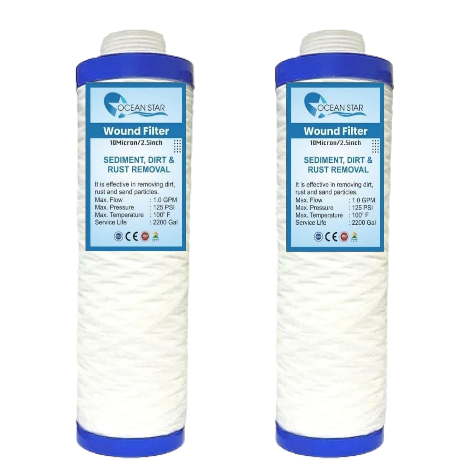 Ocean Star Pre Filter for Water Purifier, 9 inch PP Yarn Wound Filter (120 Grams) Threaded Candle Cartridge Pack of 2