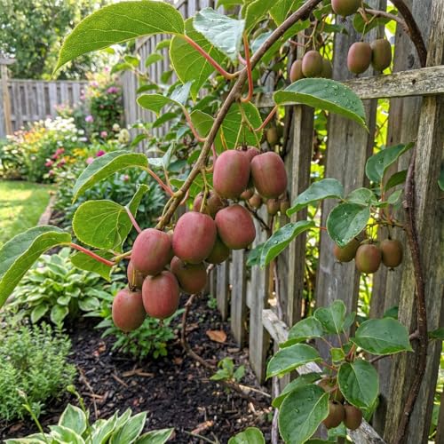 Bloomique - 2er - Set - Actinidia arguta Issai Kens Red - Rote Kiwibeere - Obstpflanze - Gartenpflanze - Winterhart - Höhe 50-70 cm - Topf 15 cm