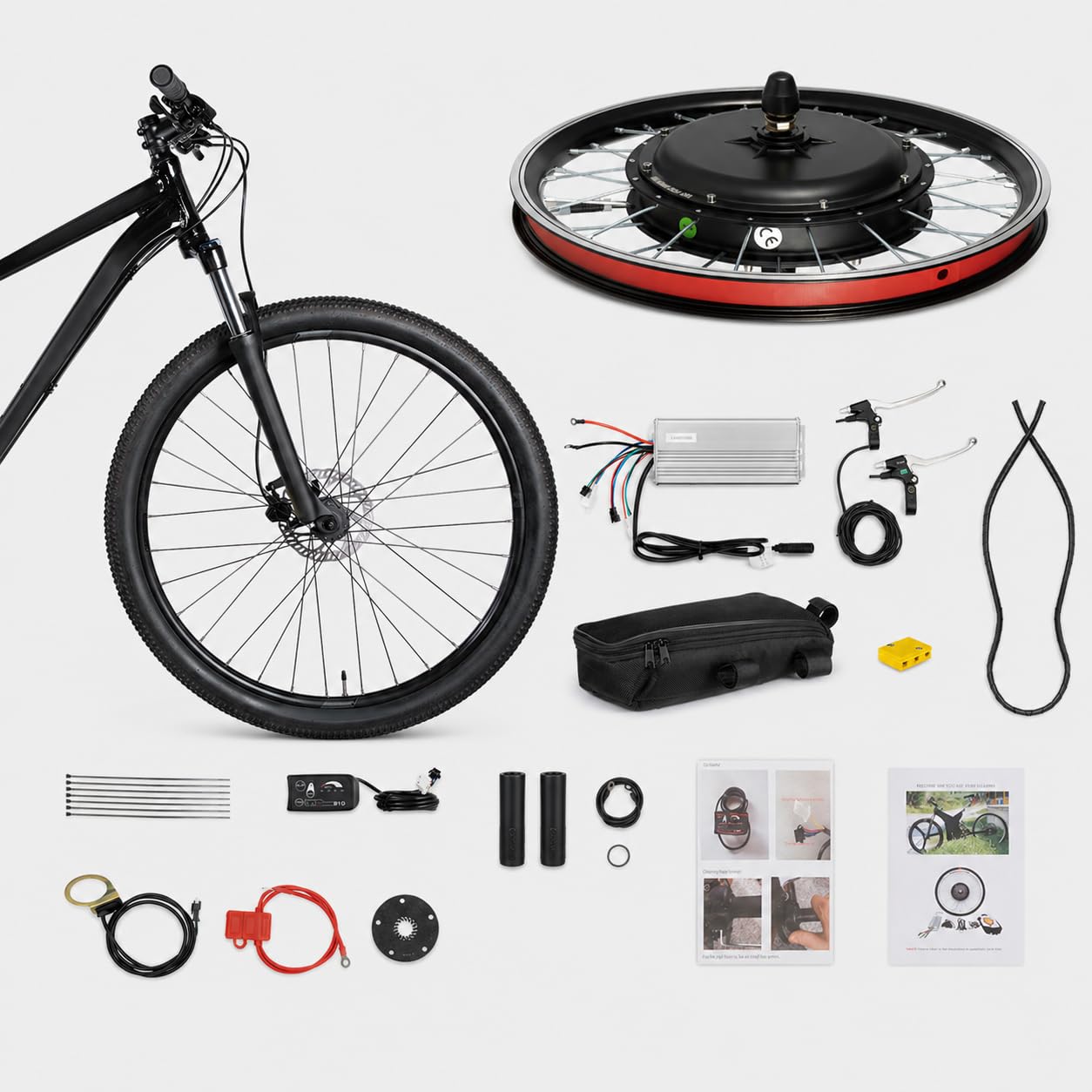 1000W Electric Bike Front Wheel Conversion Kit, 20 Inch Vorderrad Umbausatz Kit, Al-Alloy Rim with Controller, LED Display, Disc or V-Brake E-Bike Kit for Two-Wheel Bicycles