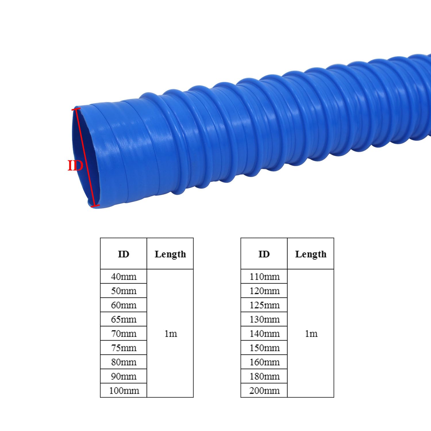 Manguera de ventilación de PVC flexible, corrugada, 40-200 mm, 2 metros, for extracción de polvo y humos de carpintería industrial. Tubo de aire(ID150mm)