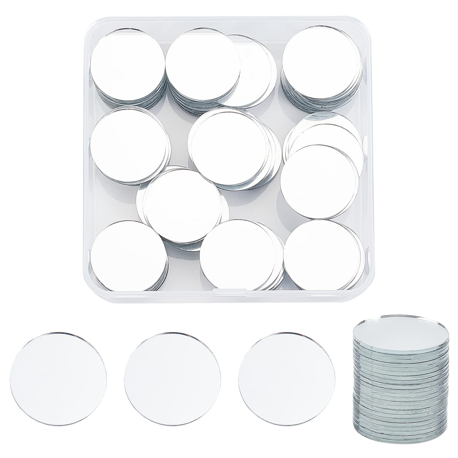 SUPERFINDINGS 120Pcs Pequeño Círculo Espejo 2.5cm Azulejos Blanco Mini Plano Redondo Espejo de Vidrio para Proyectos Artesanales Viajar Marco Decoración