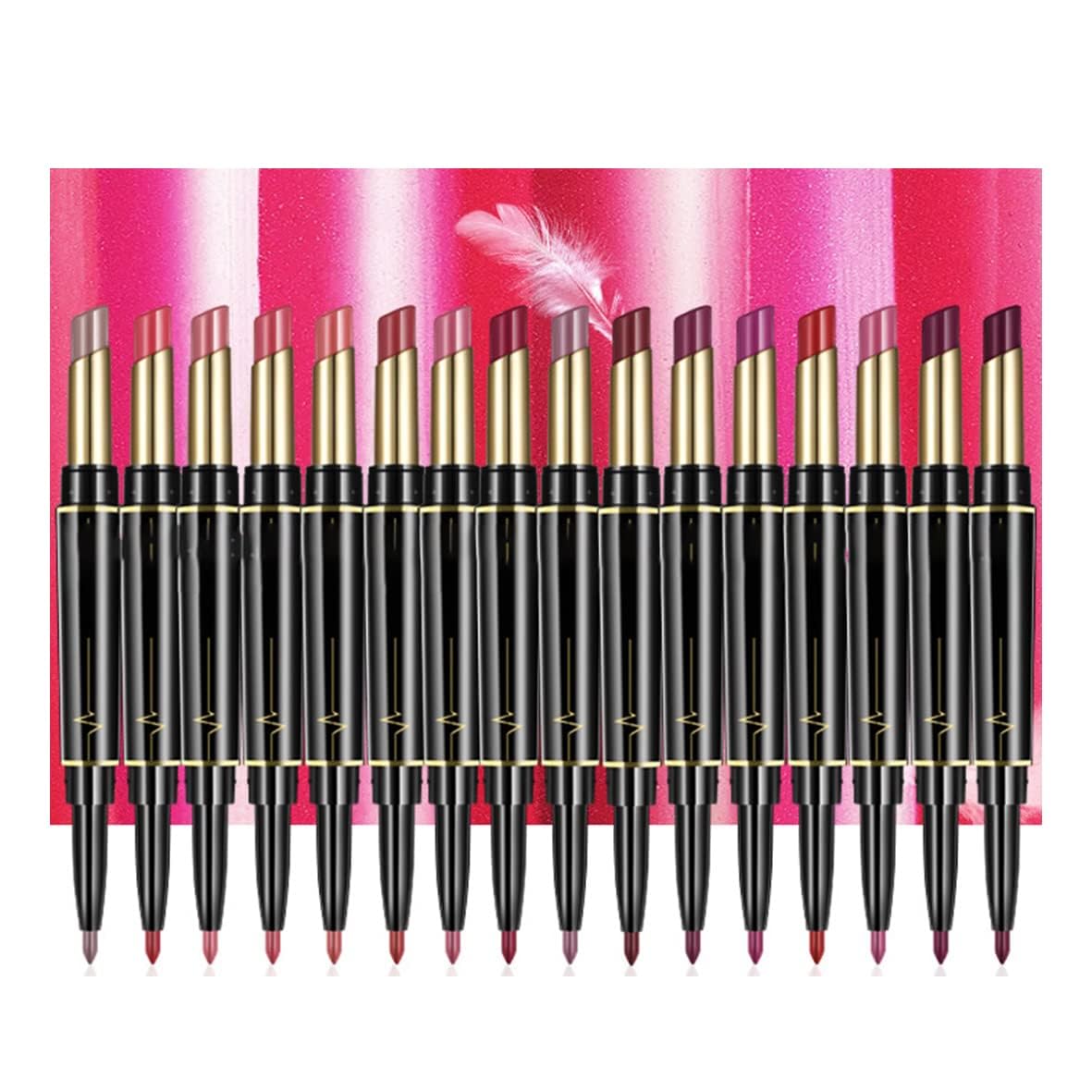 16 colori rossetto a lunga tenuta matita labbra combo, matita labbra e rossetto,set matita labbra e rossetto Dual Heads, rossetto a lunga tenuta matita labbra opaca impermeabile (16pcs / 1set)