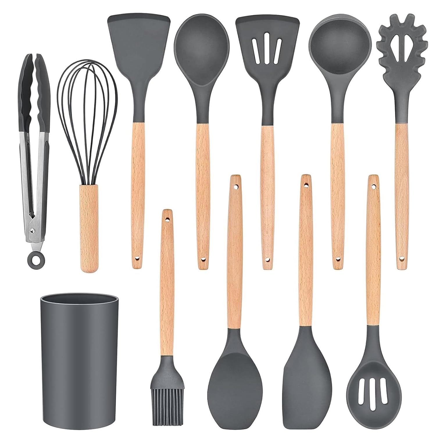 GREEVA 3 Pcs Silicone Kitchen Utensils Set, Heat Resistant Silicone Spatula Turner Set Wooden Spoons Kitchen Tools Cooking Utensils for Nonstick Cookware (3pcs Black) — Amazon image 16