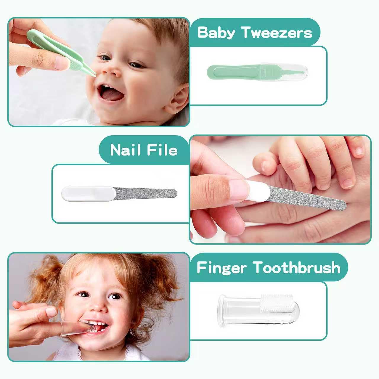 WXA Kit de soins de santé et de toilettage pour bébé avec coupe-ongles, ciseaux, kit de toilettage pour nouveau-nés (18 en 1, vert)