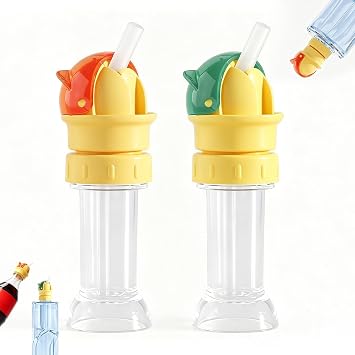 2PCS Water Bottle Spout Conversion Cap with Straw, Reusable Beverage Water Bottle Straw Lid, Universal Bottle Spout Adapter for Most Bottles, Spill-Proof Flip Top Cover Orange & Green