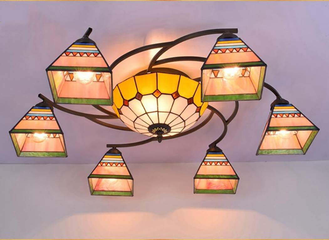 YNIYUJKL Retro Chandelier Light Chandelier Tiffany-Style Chandelier, Stained Glass Garden Chandelier And Inverted Ceiling Chandelier Living Room Bedroom, E27