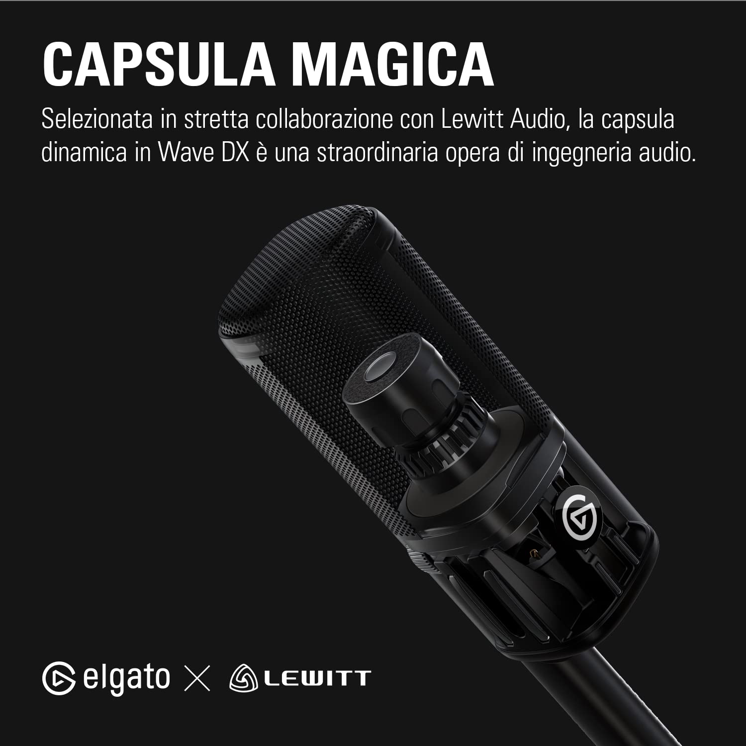 Elgato Wave DX - Microfono XLR dinamico, schema cardioide, riduzione rumore, ottimizzato per la voce per podcast, streaming, trasmissioni, non richiede amplificatori, per tutte le interfacce, Mac, PC