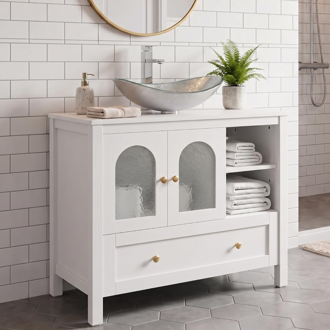 36 SOLIDEE Bathroom Vanity with Water Ripple Doors